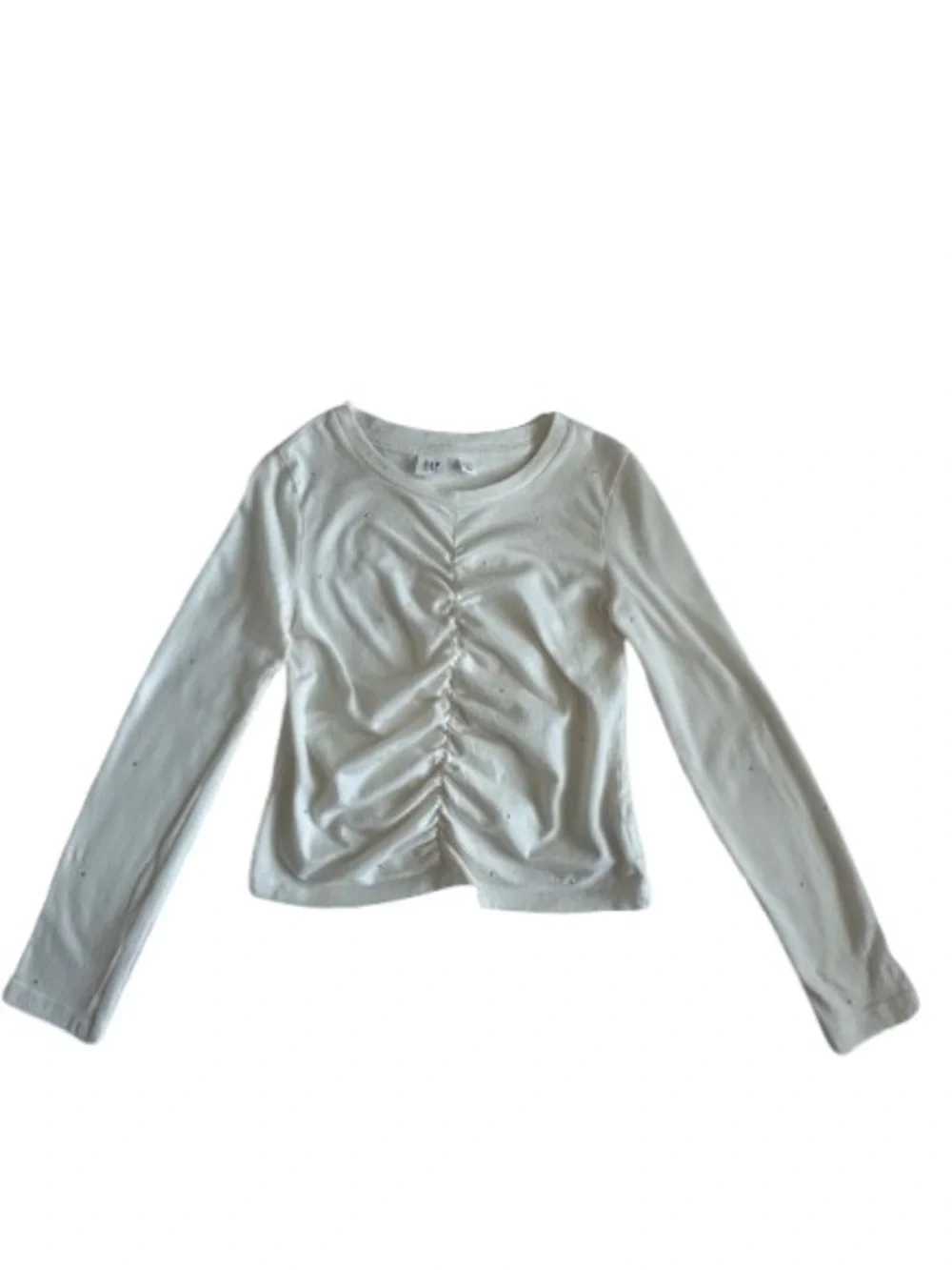 GAP Girl's L(10-11) Cream Ivory Long-Sleeve Cotton Top with Subtle Front Detail
